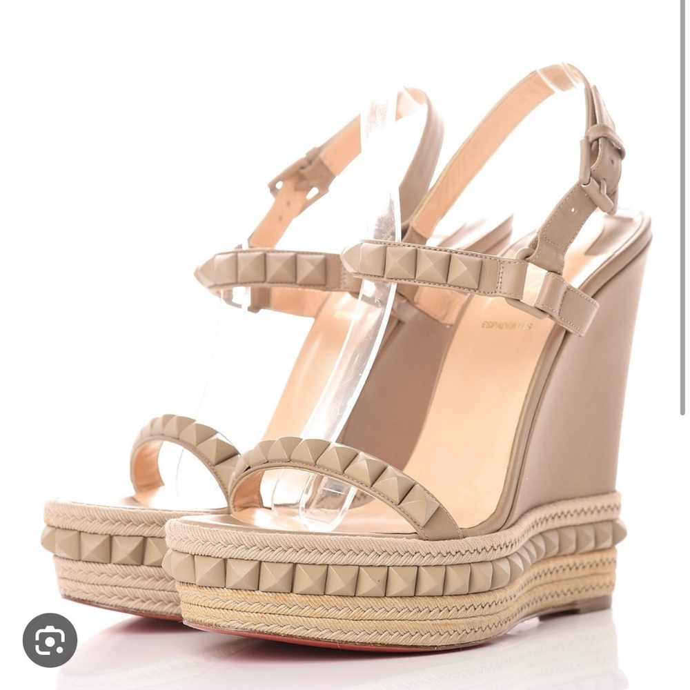 Christian Louboutin Calfskin Rope Cataclou 140 Wedge Sandals Nude